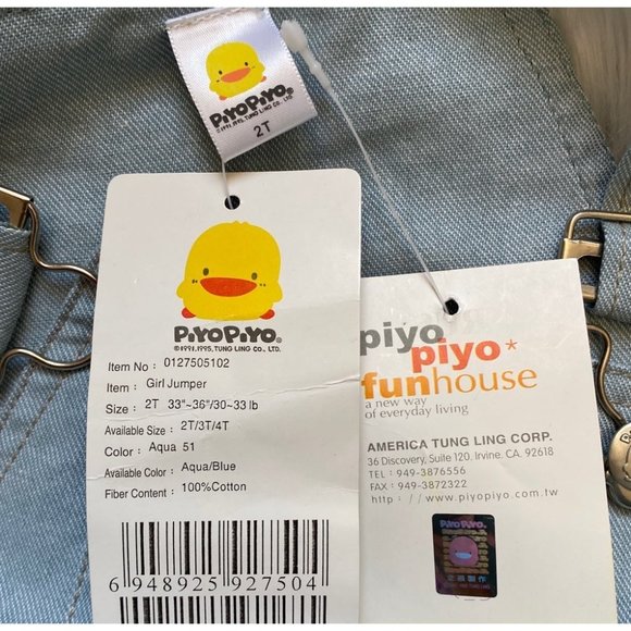 Piyo Piyo Duck Baby Toddler Blue Overall Dress, Size 2T - Picture 5 of 10